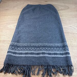 Talbots Wool Blend Fringe Hem Midi Skirt Gray Fair Isle Lined Size 8 Winter